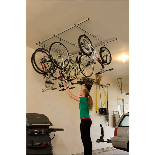 Cycle-Glide Ceiling Mount 4-Bike Storage, Silver