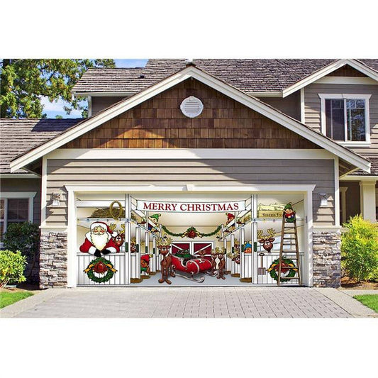 Door Decor 285905xmas-002 7 X16 Ft. Huge Santas Reindeer Barn Outdoor Christmas Holiday Door Banner Decor, Multi Color