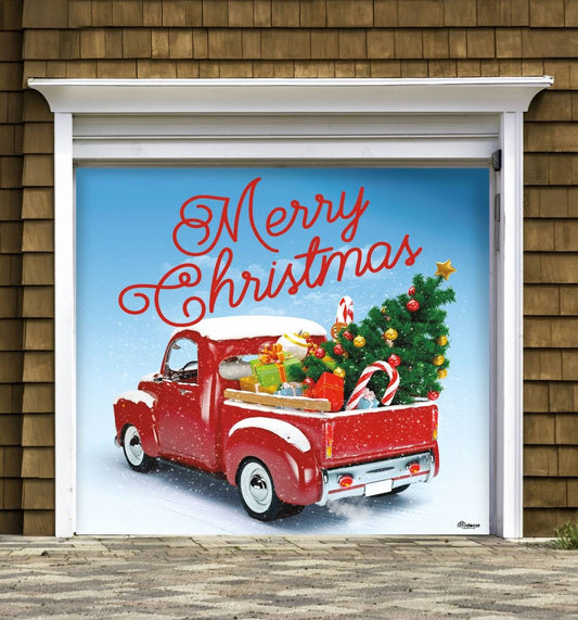 Door Decor 7 Ft. X 8 Ft. Christmas Wreath-Christmas Garage Door Decor Mural For Single Car Garage