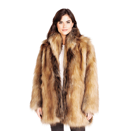 Donna Salyers Women’S Shawl-Collar Faux Fox-Fur Coat, Medium, Arctic Wolf